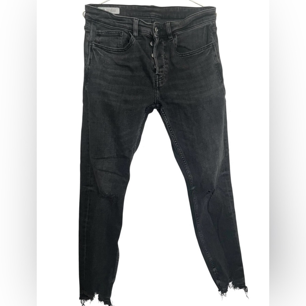 Zara Men's Distressed Black Skinny Jeans 31